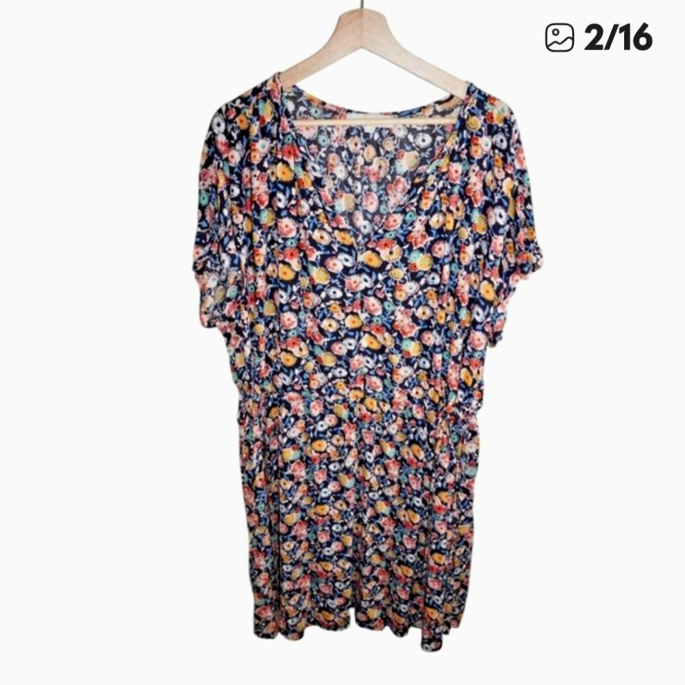 Loft Floral Navy Blue Short Sleeve Dress